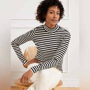 Talbots Ribbed Mockneck Tee Elodie Stripe Size XL Excellent Condition